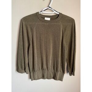 H&M Metallic Glitter Knit Sweater Womens S Brownish Green Shimmer Party Glam